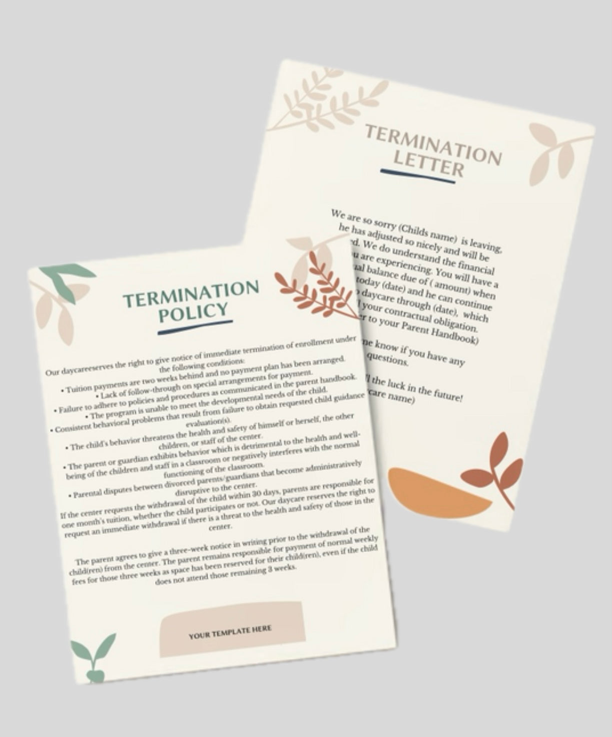 Editable Termination Policy/Letters