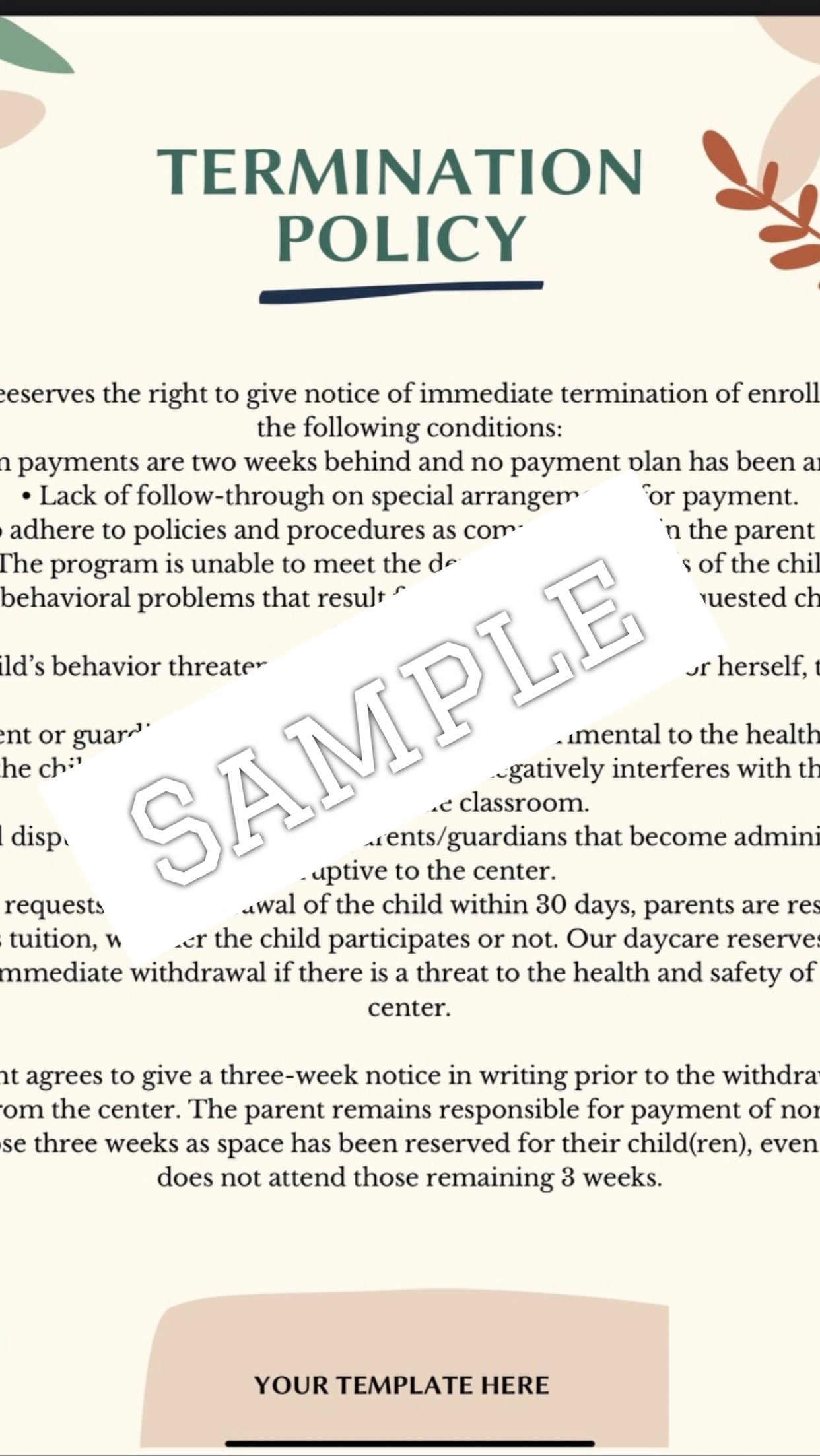 Editable Termination Policy/Letters